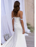 Ivory Satin Pearls Embellished Wedding Dress With Detachable Straps